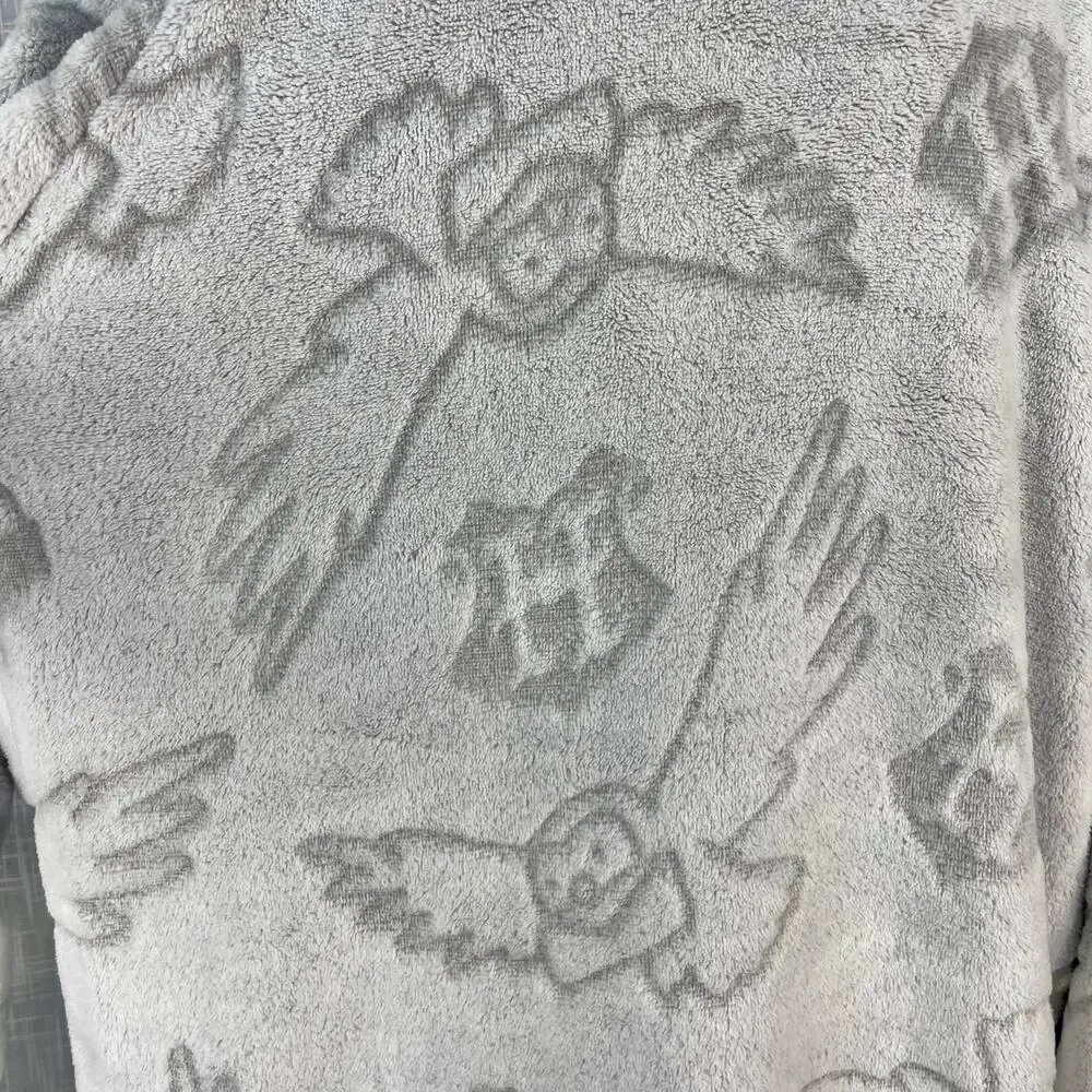 Wizarding World Harry Potter Hedwig Robe L Gray Cozy Lounge Plush Fleece Hooded